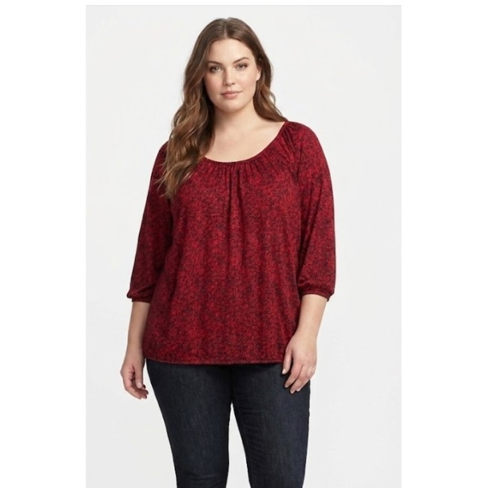 Michael Michael Kors Blouse XL Red Snakeskin Animal Print Knit Elastic Hem Top